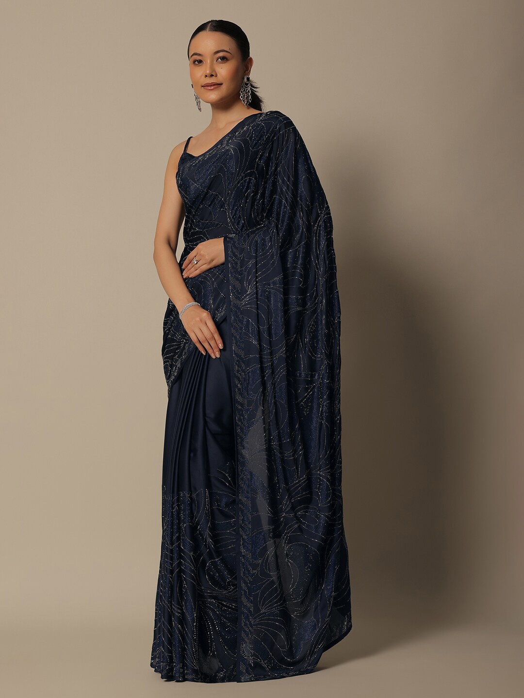

KALKI Fashion Embellished Beads and Stones Satin Saree, Blue