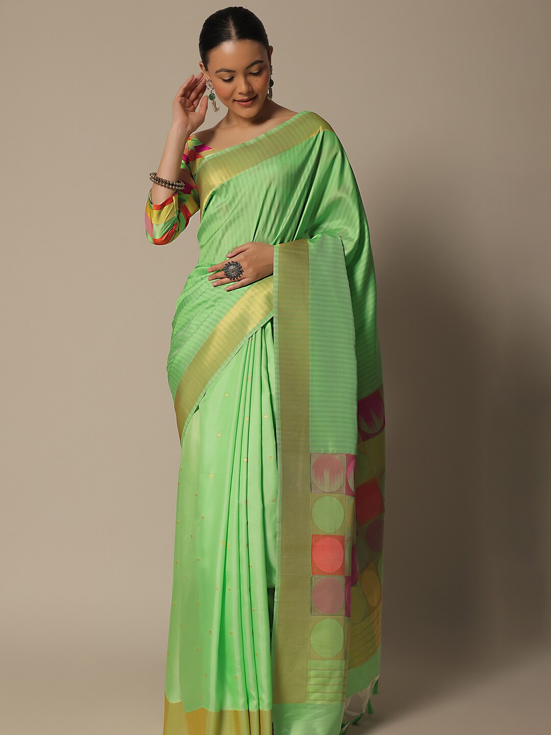 

KALKI Fashion Striped Zari Brocade Saree, Green