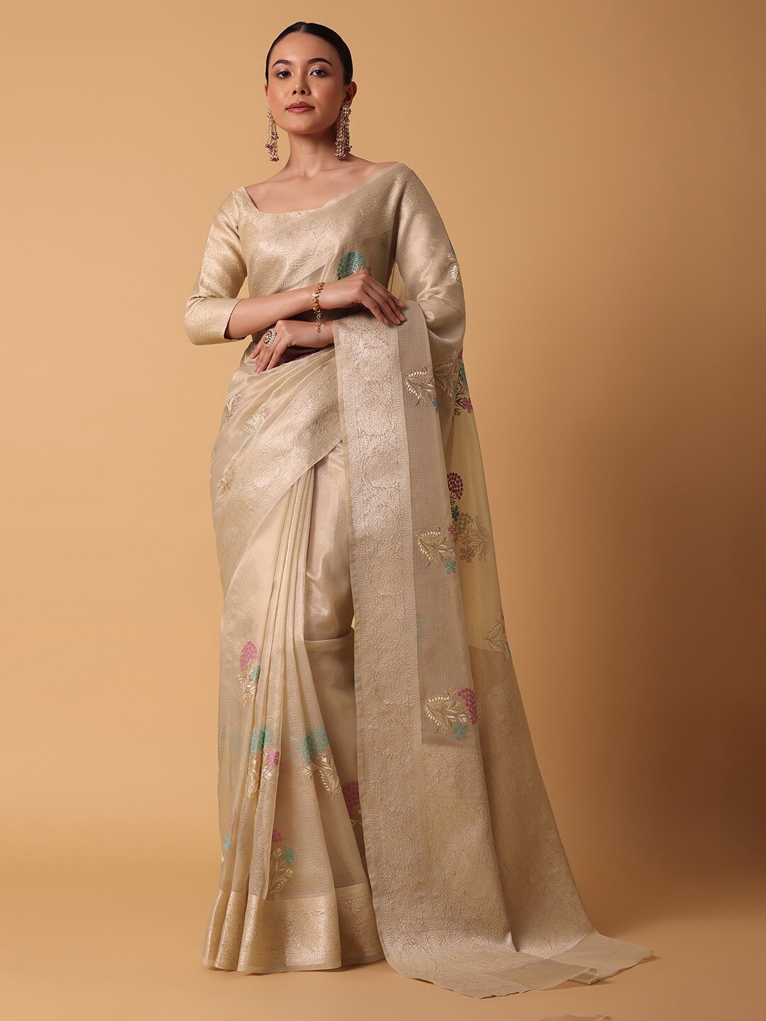 

KALKI Fashion Ethnic Woven Design Zari Chanderi Saree, Gold
