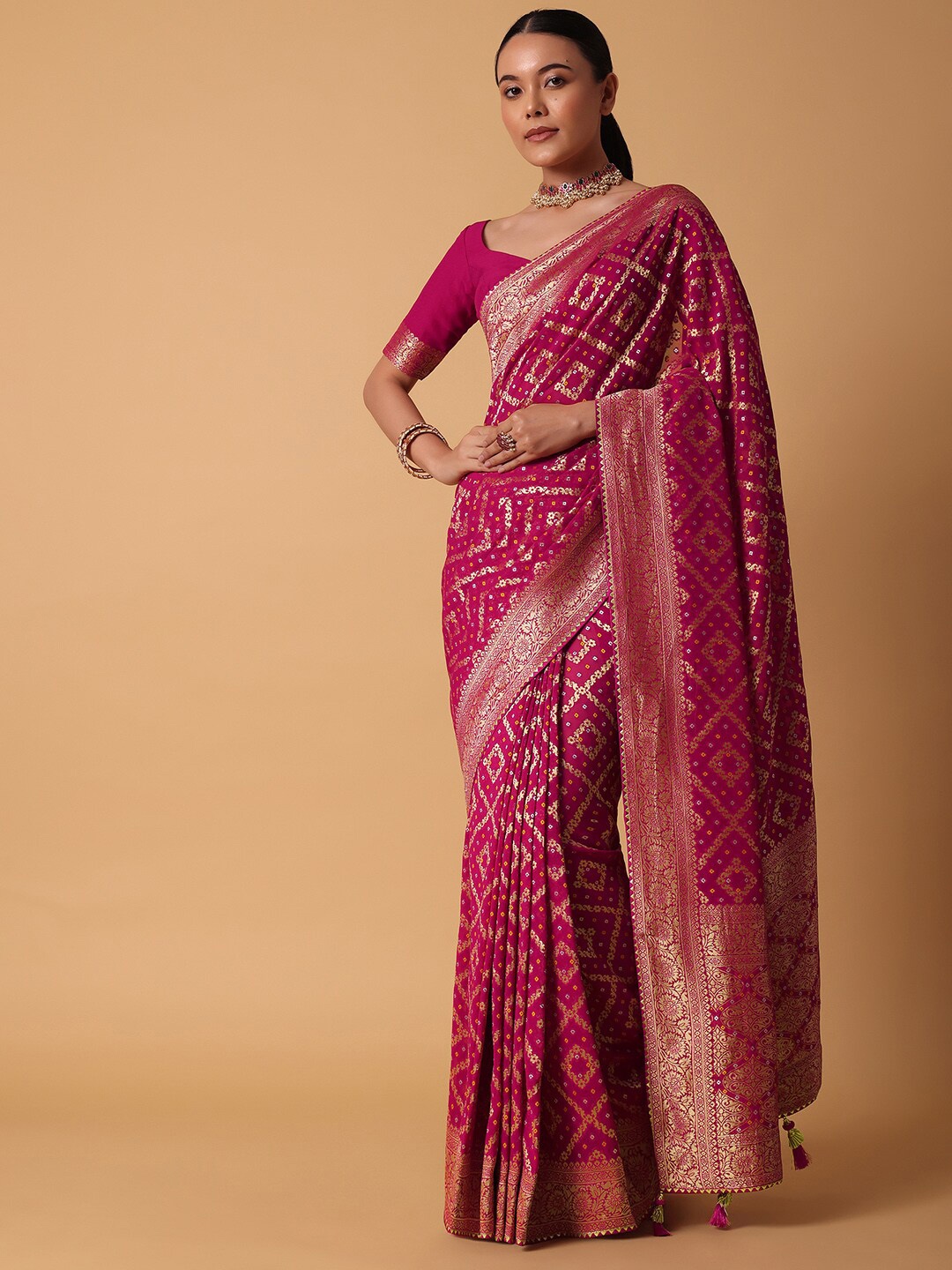 

KALKI Fashion Ethnic Woven Design Zari Pure Georgette Banarasi Saree, Pink
