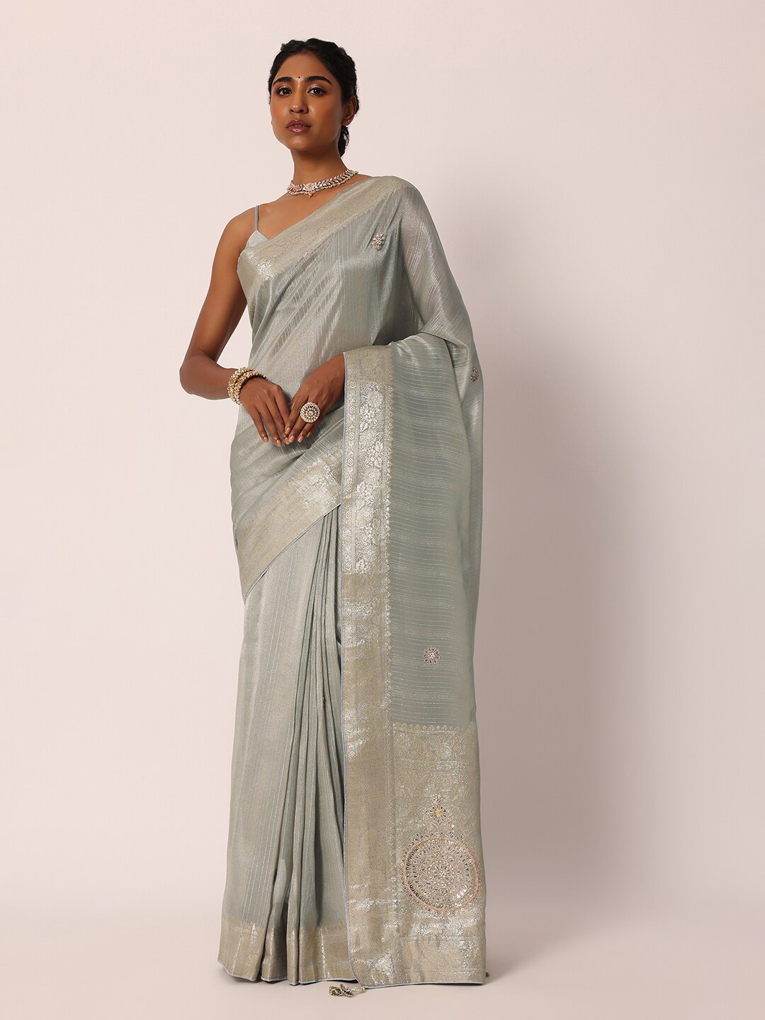 

KALKI Fashion Floral Embroidered Zari Saree, Grey