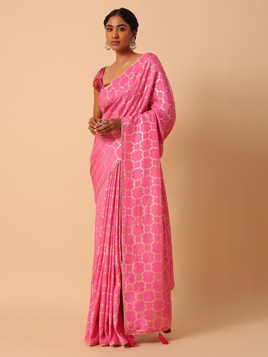 

KALKI Fashion Woven Design Zari Saree, Pink