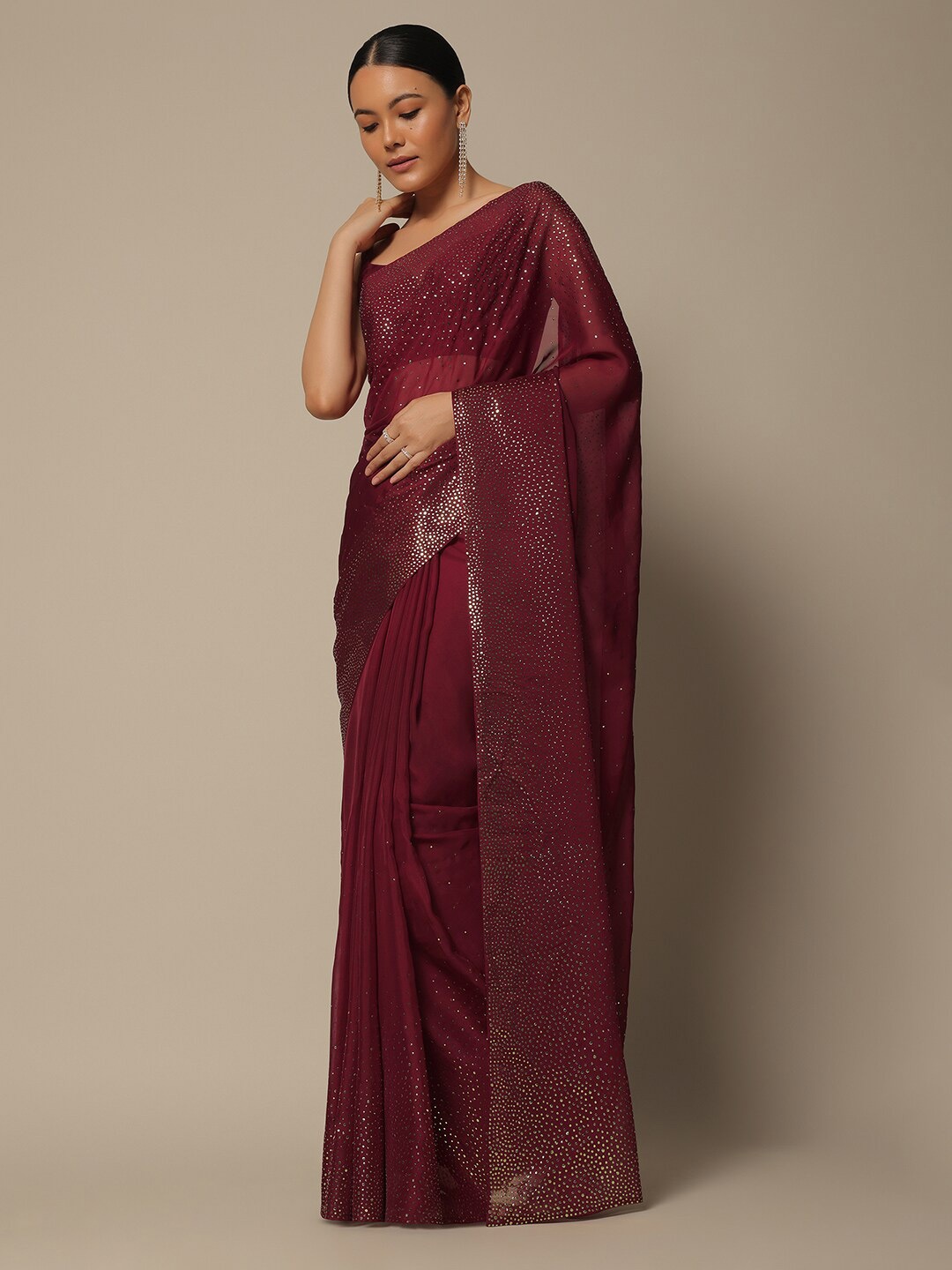 

KALKI Fashion Embellished Beads and Stones Pure Georgette Saree, Red
