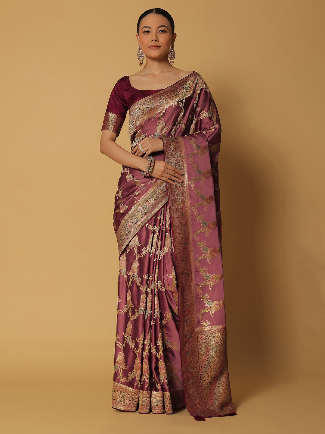 

KALKI Fashion Floral Woven Design Zari Saree, Brown