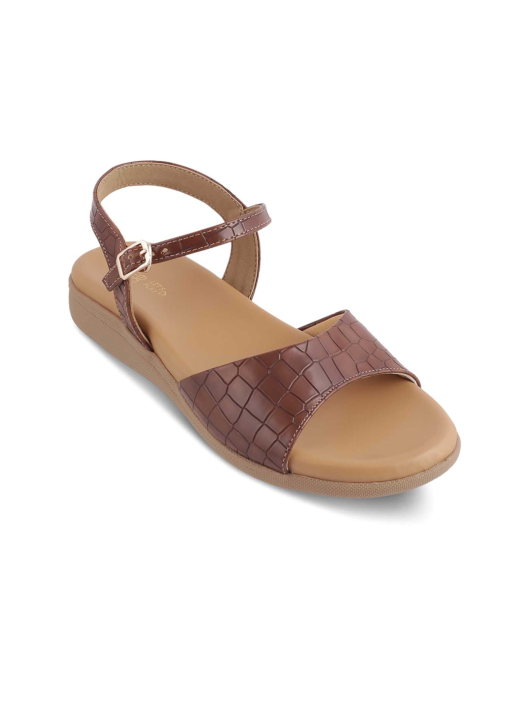 

Tresmode Textured Buckle Detail Open Toe Flats, Grey