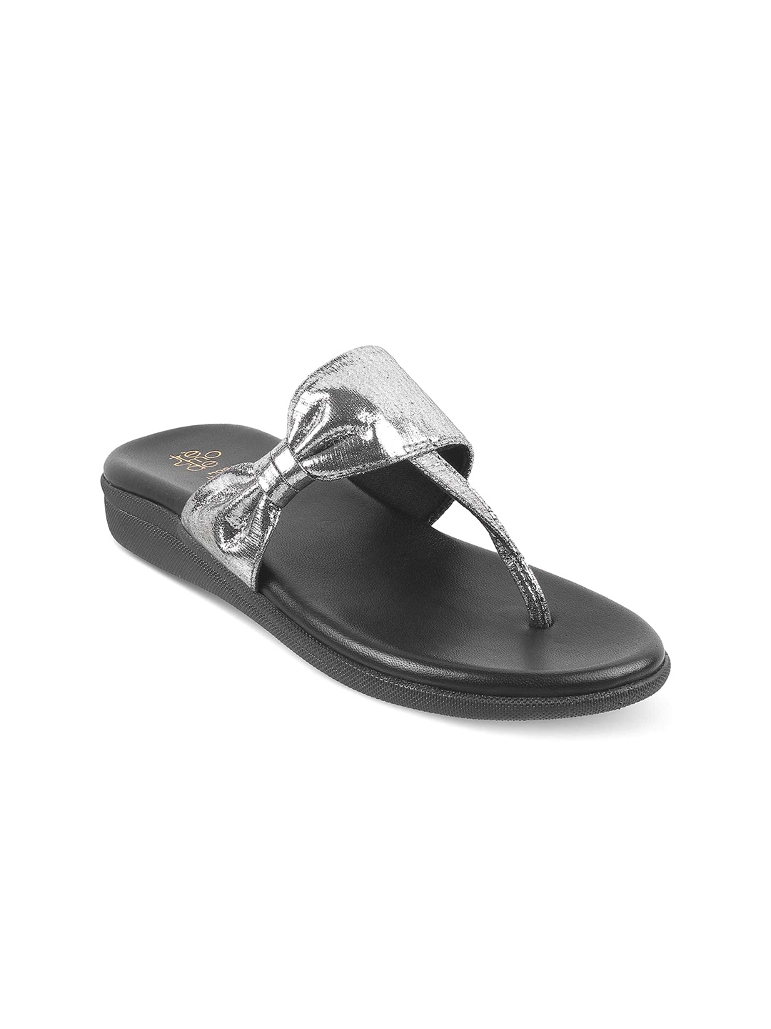 

Tresmode Open Toe Bow Detail T-Strap Flats, Silver