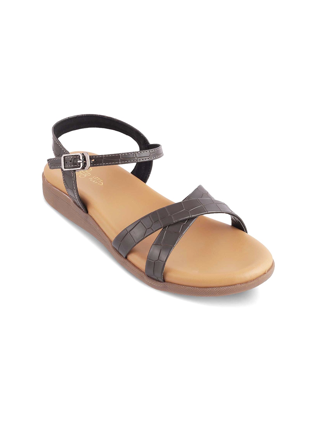 

Tresmode Textured Backstrap Open Toe Flats, Grey