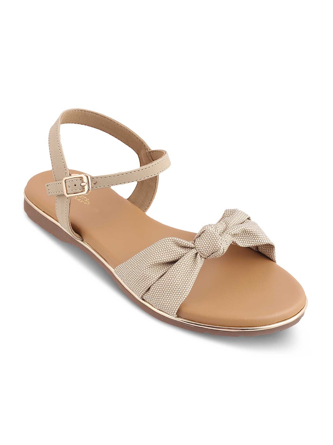 

Tresmode Textured Backstrap Open Toe Flats, Beige
