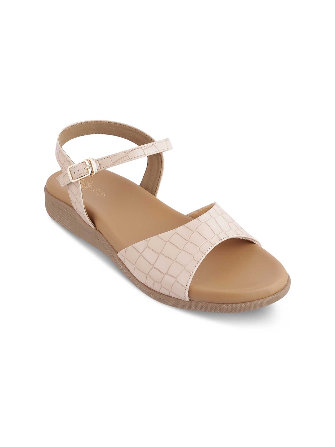 

Tresmode Textured Buckle Detail Open Toe Flats, Beige