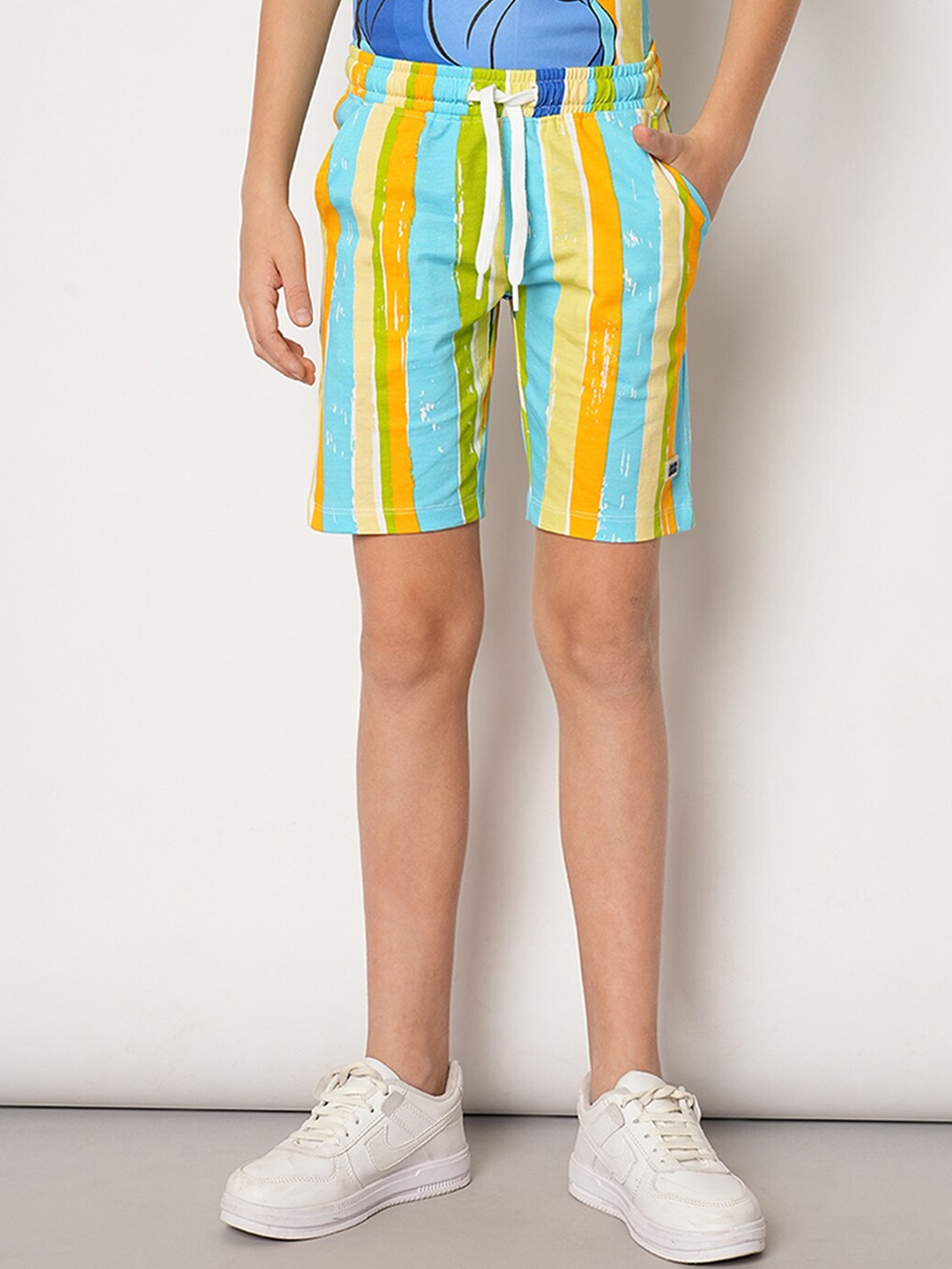 

Jack & Jones Junior Boys Striped Cotton Regular Fit Shorts, Lime green