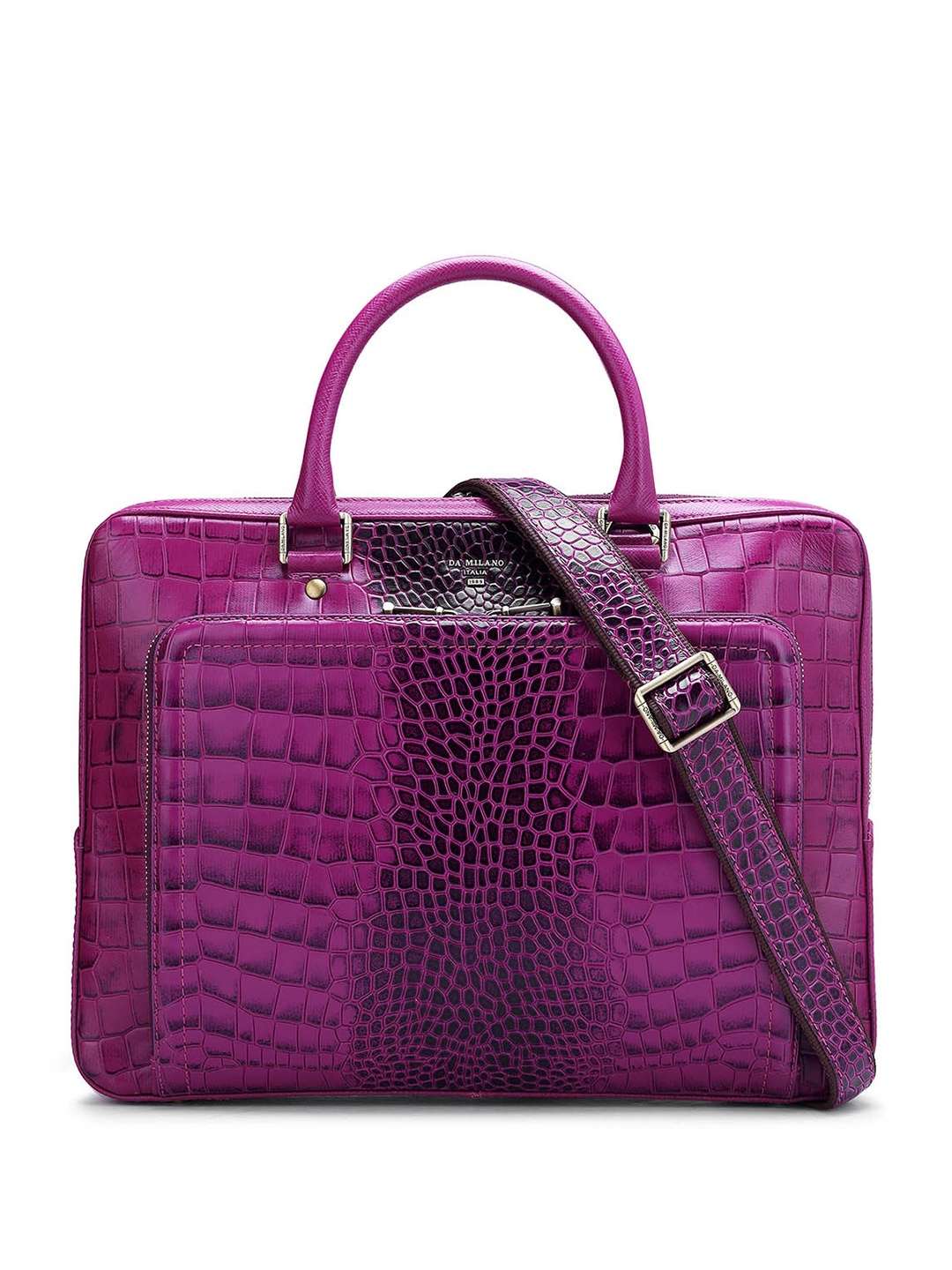 

Da Milano Unisex Textured Leather Laptop Bag, Magenta