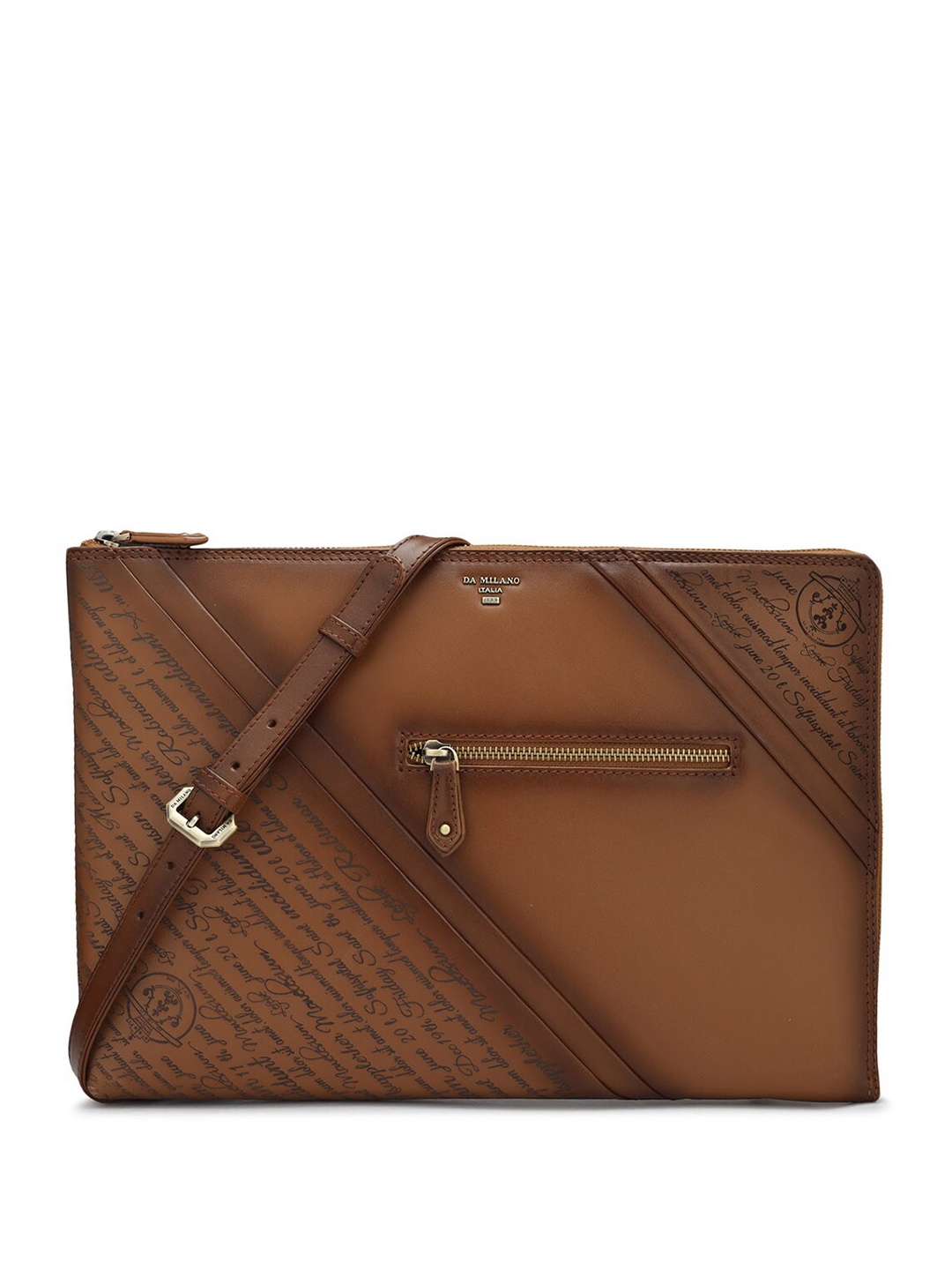 

Da Milano Unisex Printed Leather Laptop Bag, Brown
