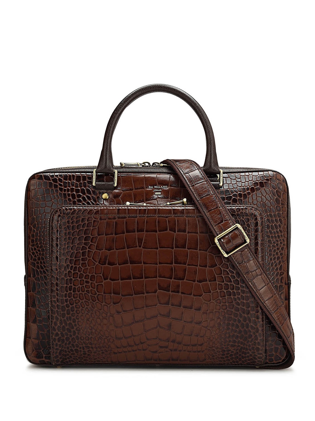

Da Milano Unisex Textured Leather Laptop Bag, Brown