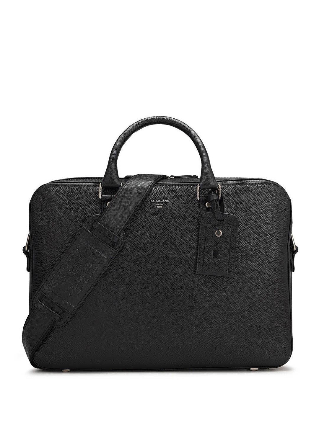 

Da Milano Unisex Textured Leather Laptop Bag, Black