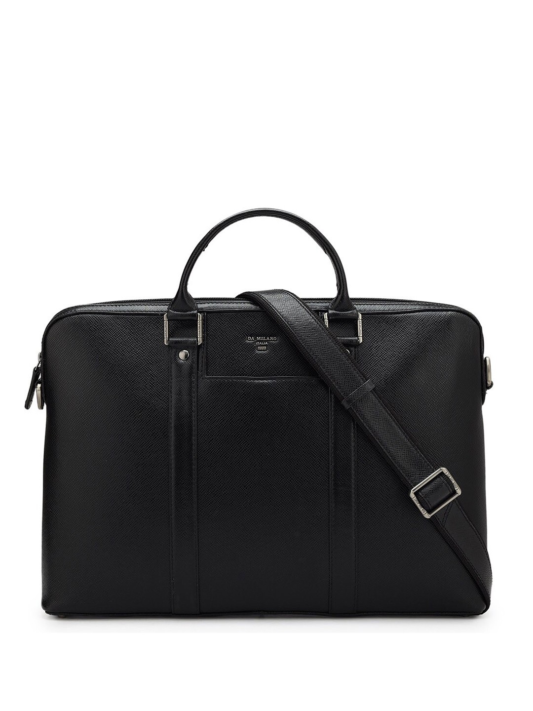 

Da Milano Unisex Textured Leather Laptop Bag - Upto 17", Black