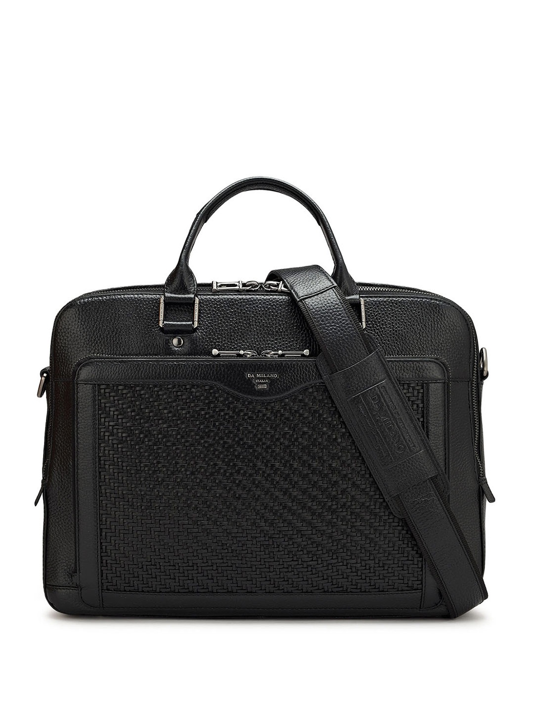 

Da Milano Unisex Textured Leather Laptop Bag, Black