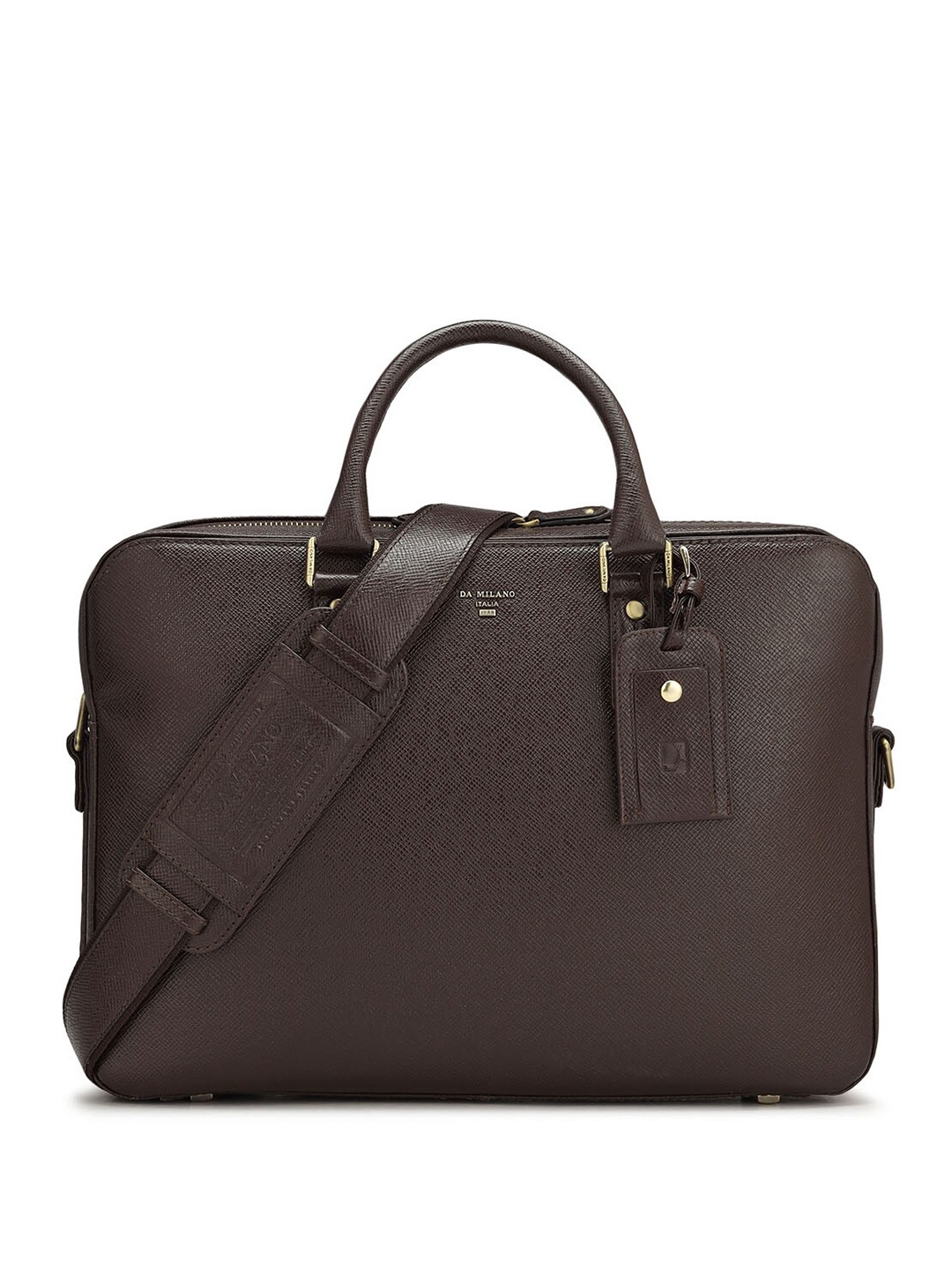 

Da Milano Unisex Textured Leather Laptop Bag, Brown