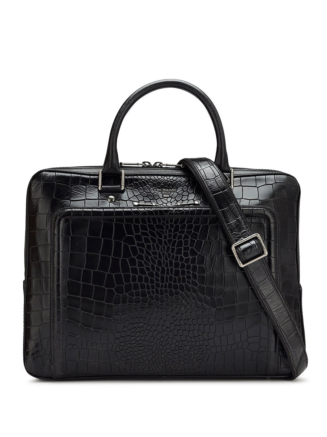 

Da Milano Unisex Textured Leather Laptop Bag, Black