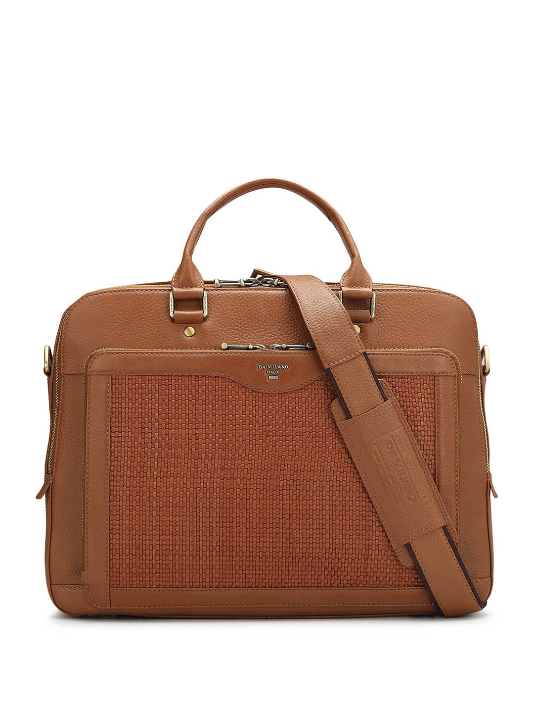 

Da Milano Unisex Textured Leather Laptop Bag - Upto 16", Brown