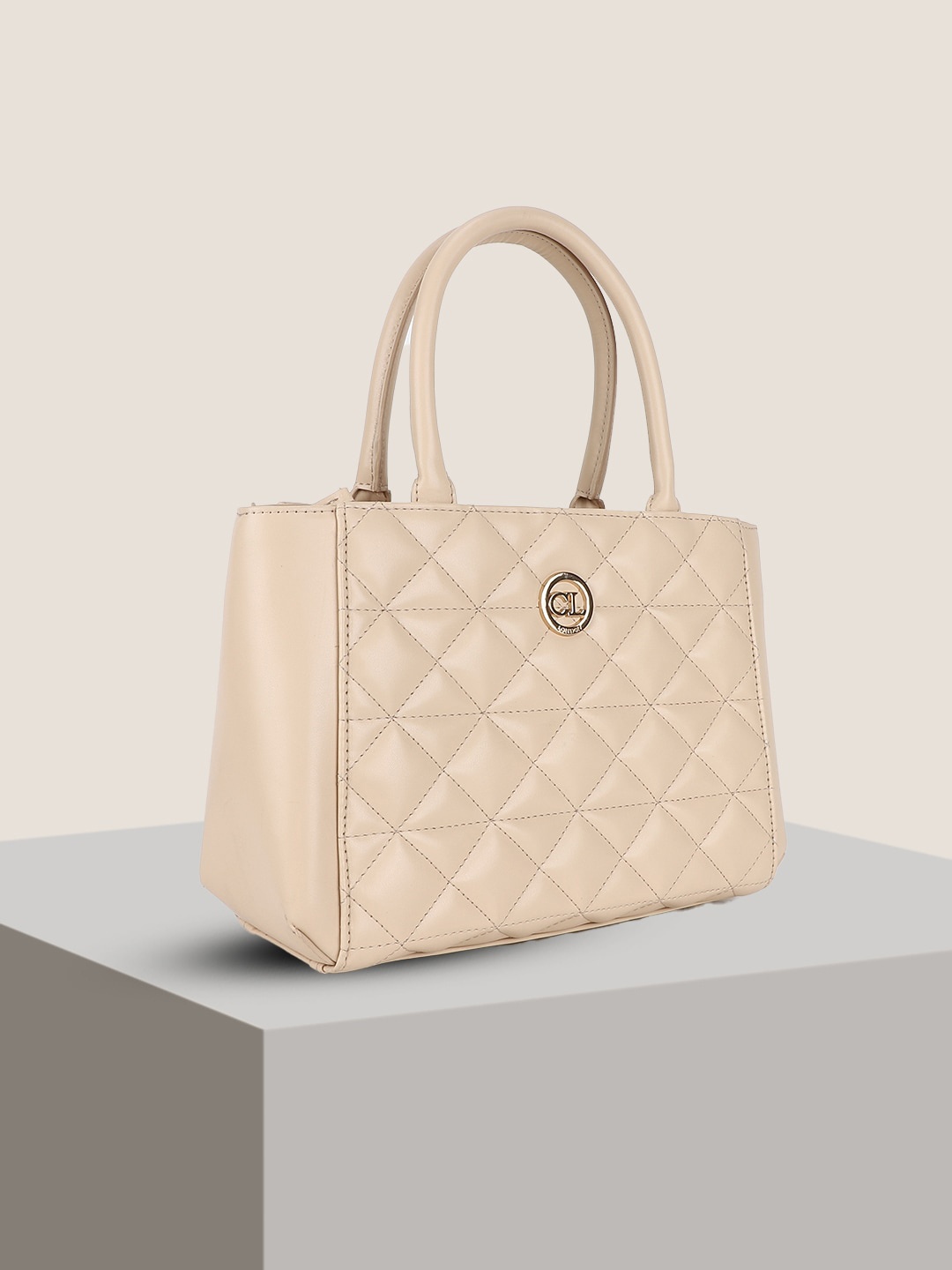

Carlton London Textured Quilted Structured Handheld Bag, Cream