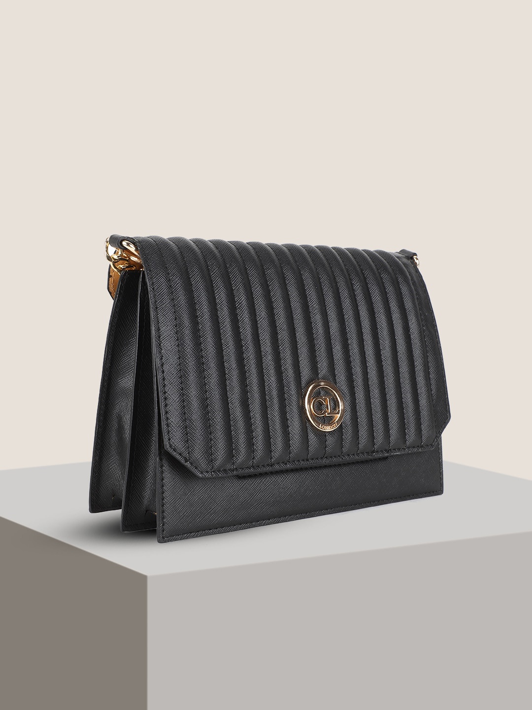 

Carlton London Striped Structured Sling Bag, Black