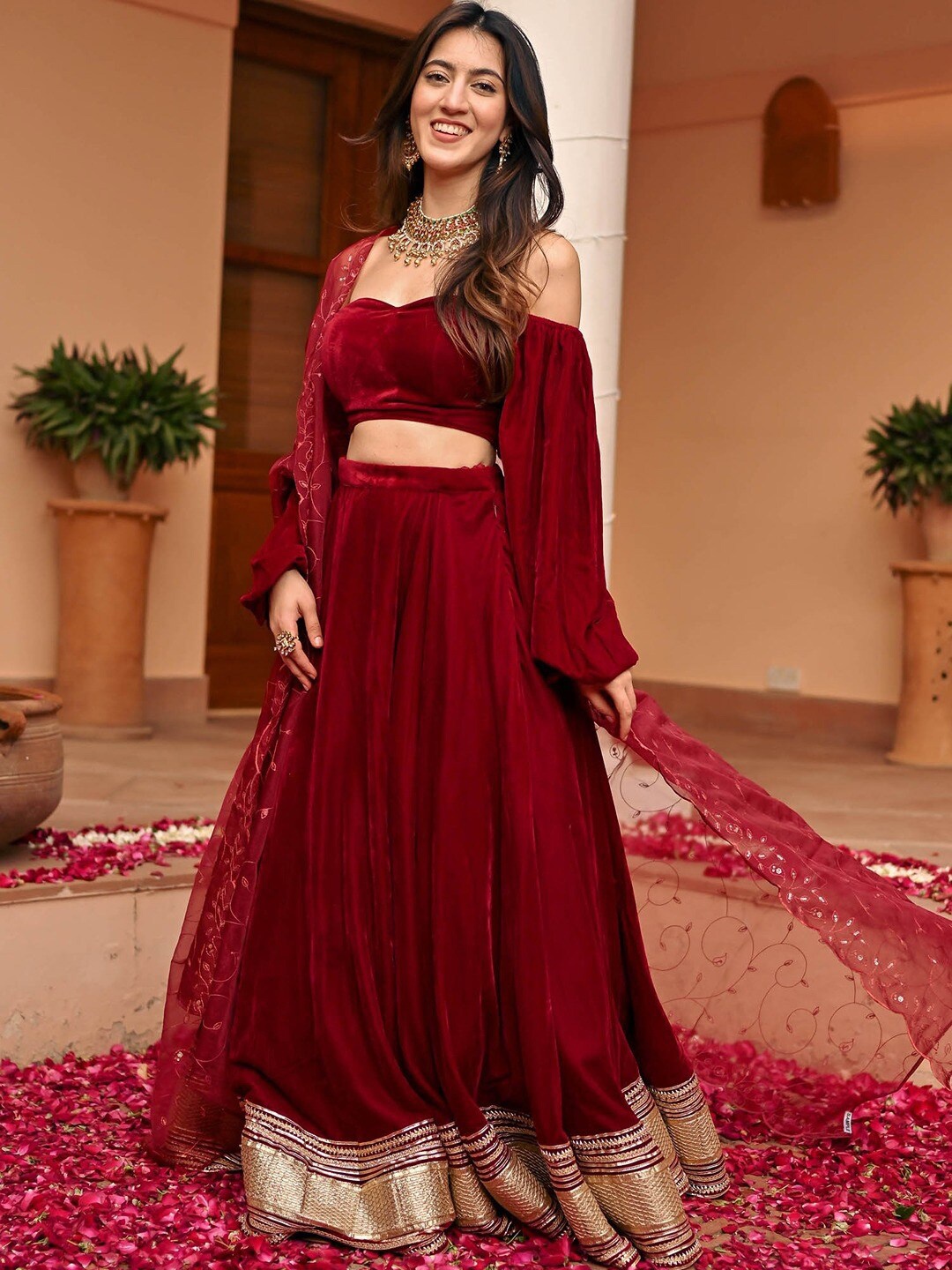 

Lavanya The Label Ready to Wear Lehenga & Blouse With Dupatta, Maroon
