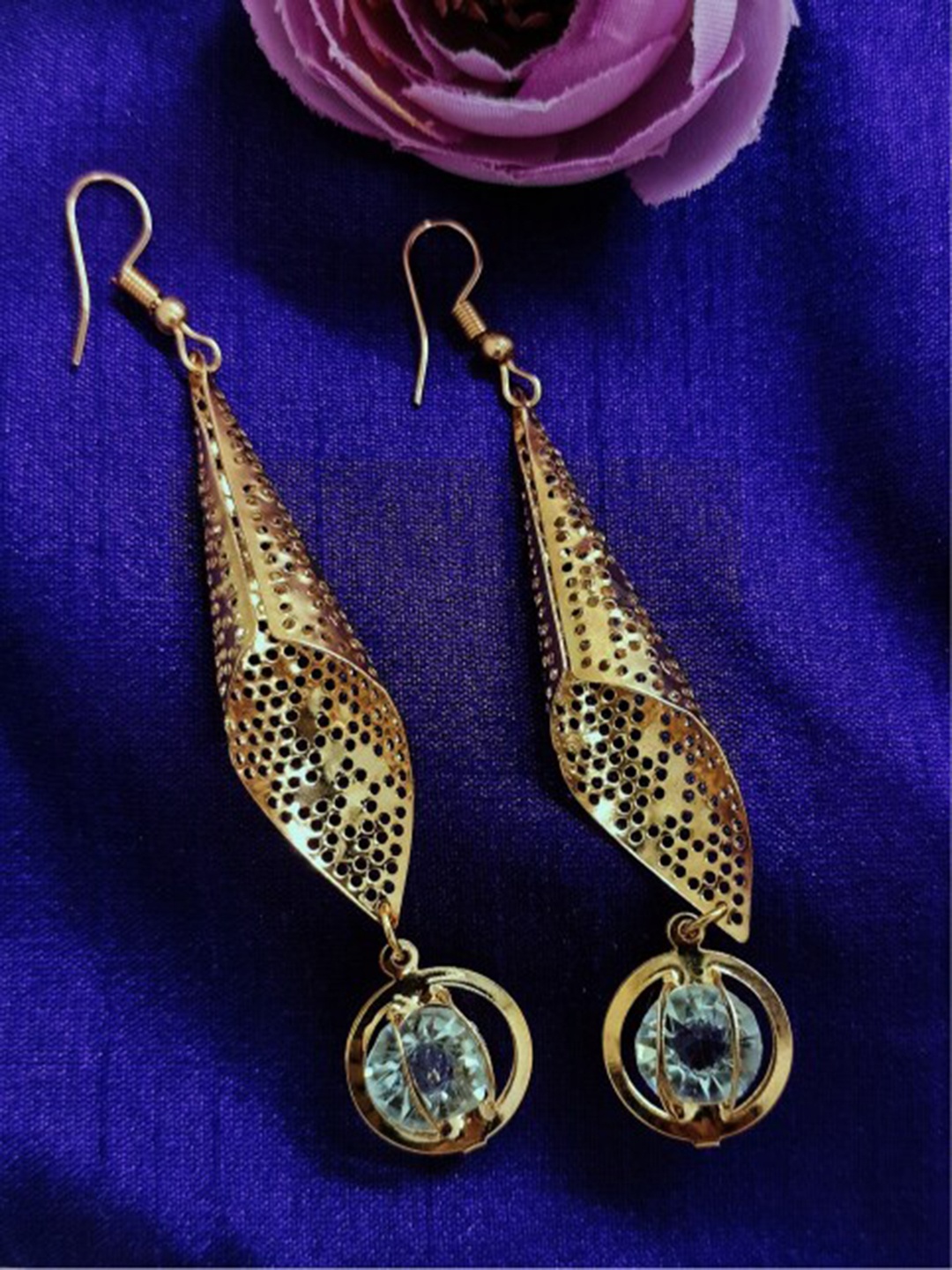 

FEMMIBELLA Gold-Plated Stone Studded Geometric Drop Earrings