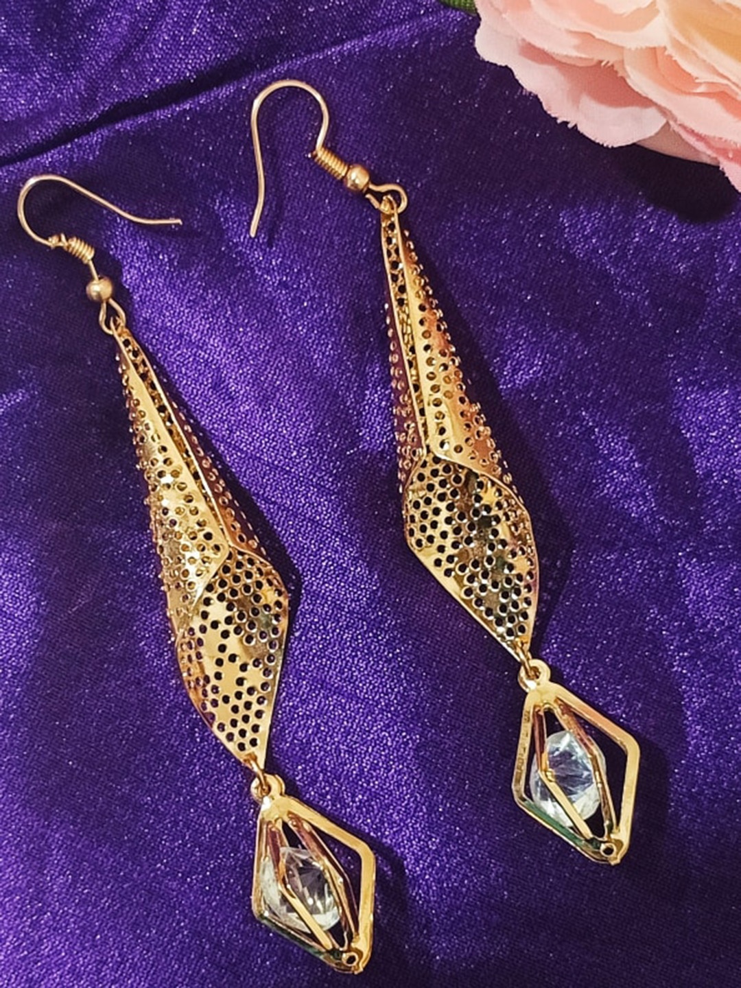 

FEMMIBELLA Gold-Plated Stone Studded Geometric Drop Earrings