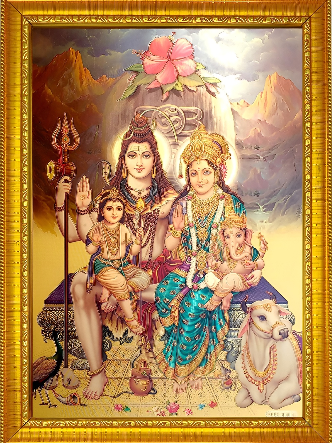 

ADA Handicraft Brown & Yellow Lord Shiva & Family Wooden Wall Art, Gold