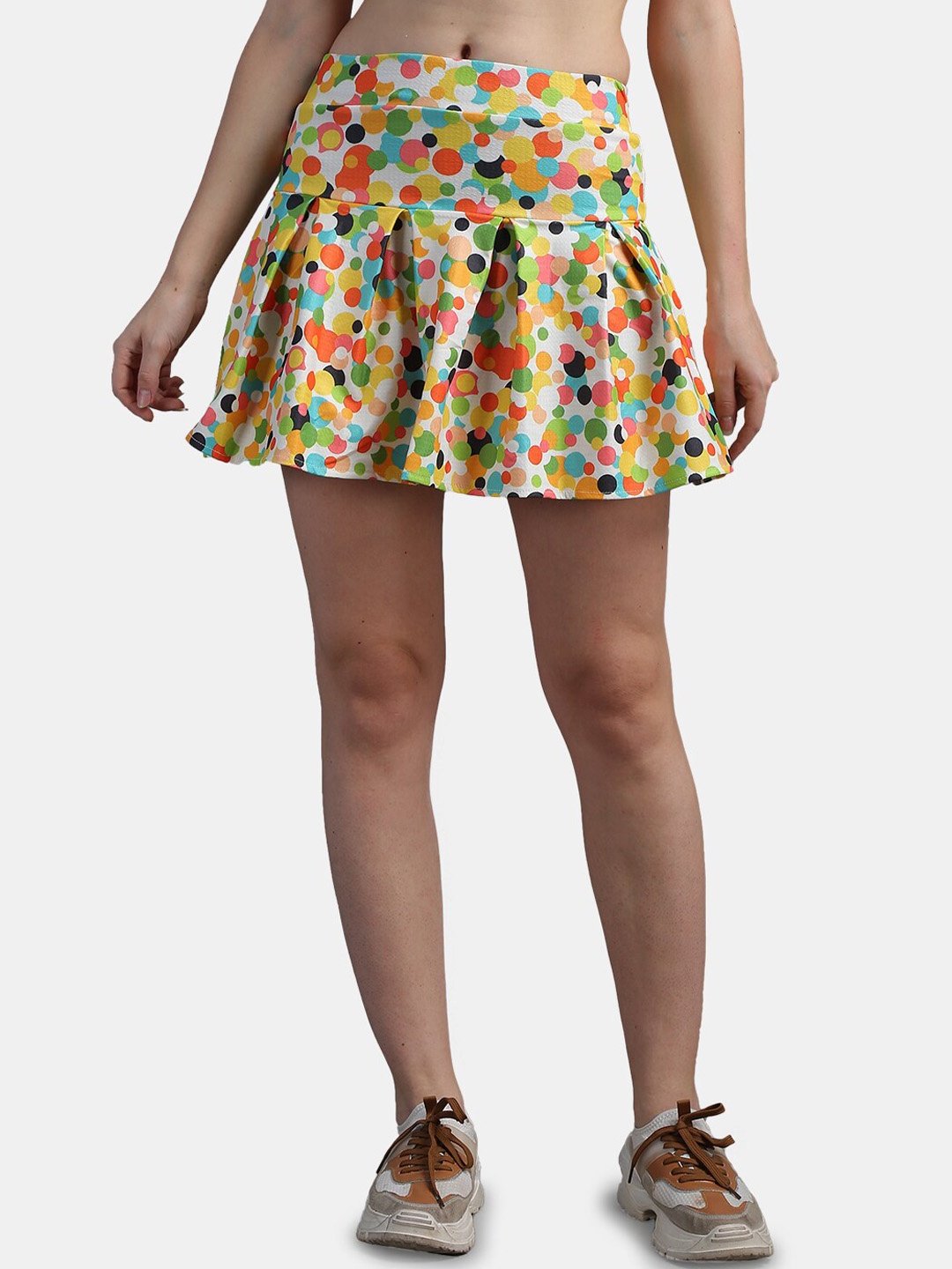 

N-Gal Dots Printed Mini Skorts Skirt With Attached Inner Short, White