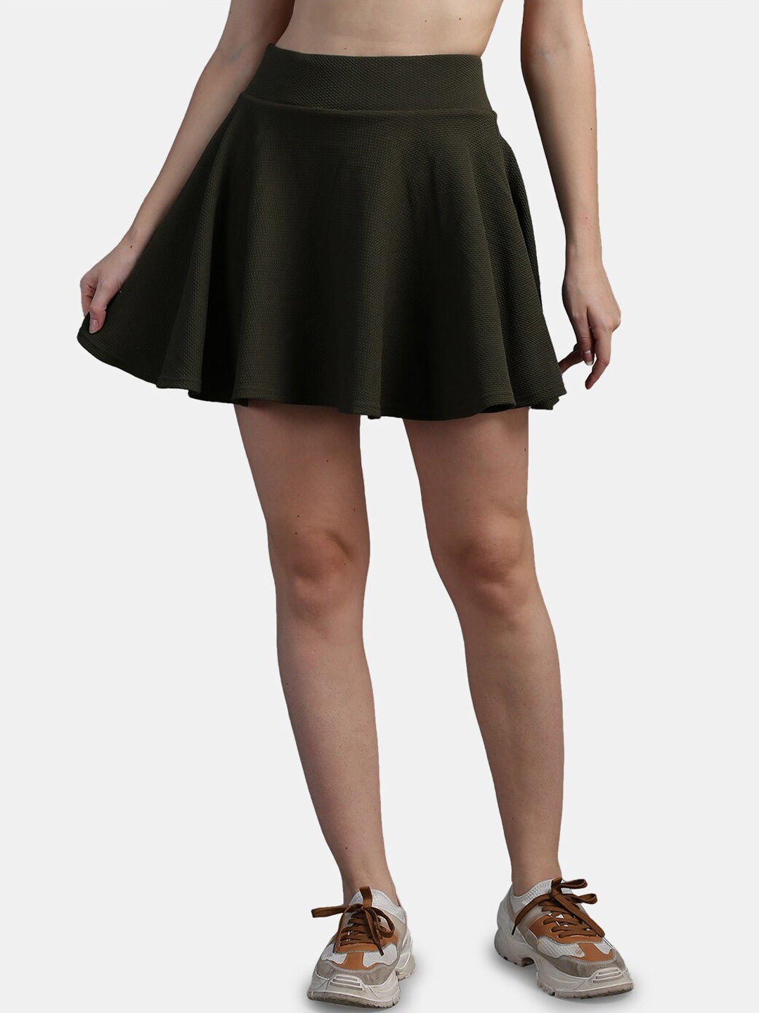 

N-Gal Skater Mini Skirt Skorts with Attached Inner Short, Green