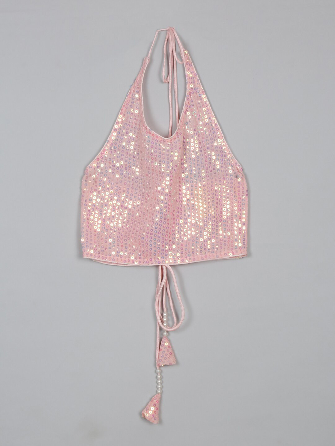 

SAKA DESIGNS Sequinned Embellished Halter Neck Crop Top, Pink