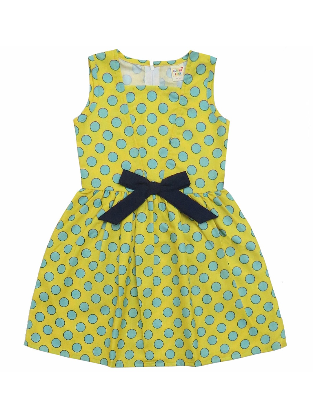 

Clothe Funn Girls Polka Dot Printed V-Neck Cotton Fit & Flare Dress, Yellow