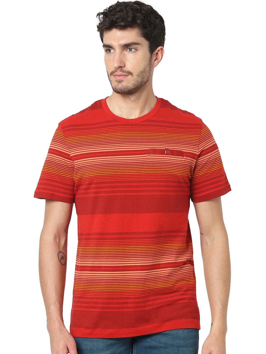 

Celio Striped Cotton T-Shirt, Red