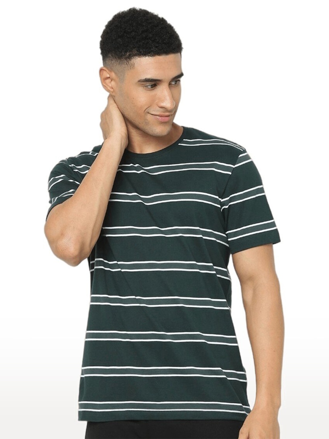 

Celio Striped Cotton T-Shirt, Olive