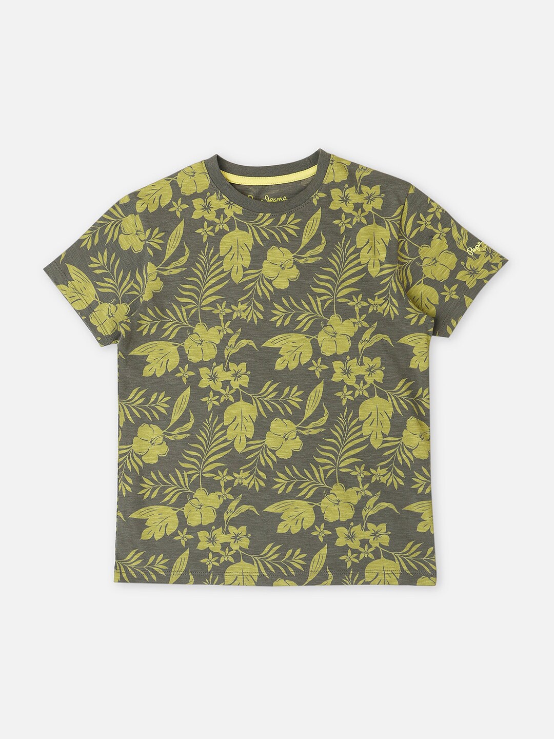 

Pepe Jeans Boys Trent Floral Printed Round Neck Pure Cotton T-shirt, Green