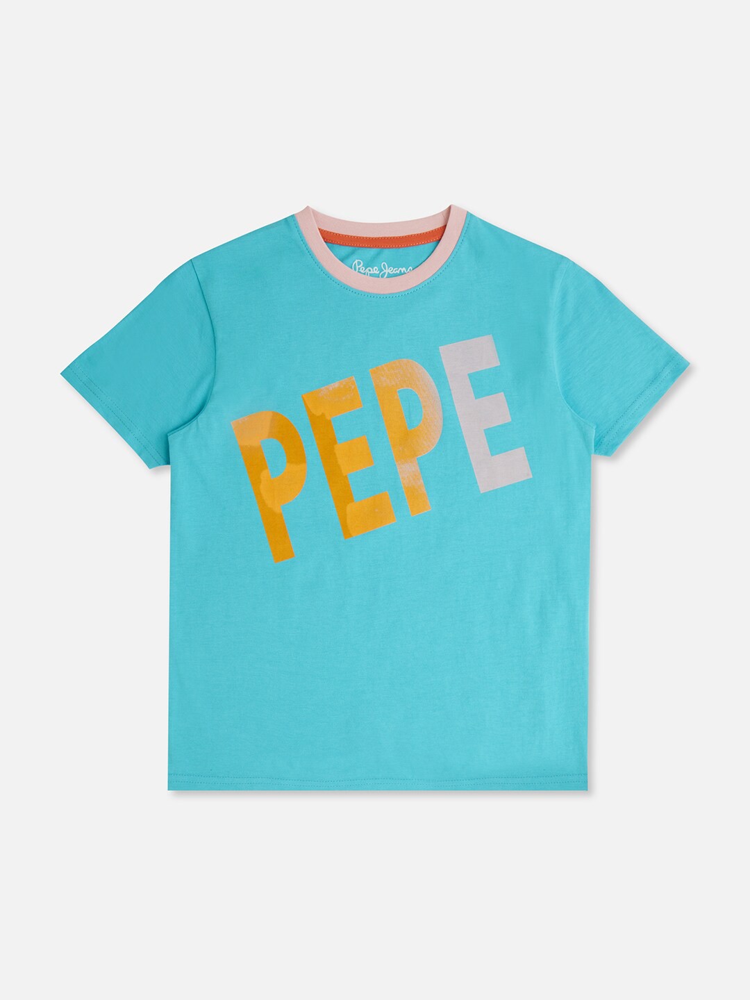 

Pepe Jeans Boys Tracy Typography Printed Round Neck Pure Cotton T-shirt, Blue
