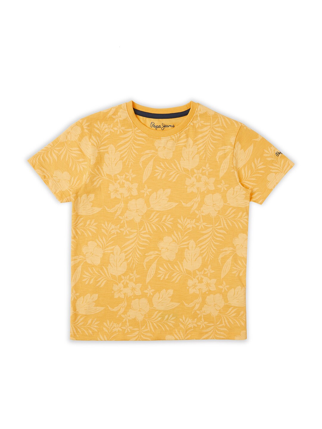 

Pepe Jeans Boys Trent Floral Printed Round Neck Pure Cotton T-shirt, Yellow