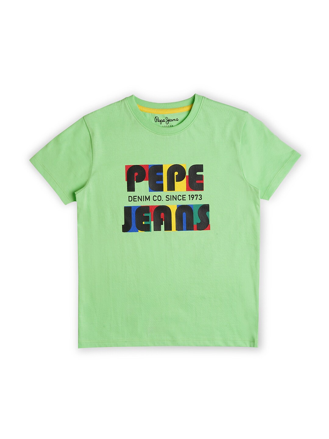 

Pepe Jeans Boys Trefor Typography Printed Round Neck Pure Cotton T-shirt, Green