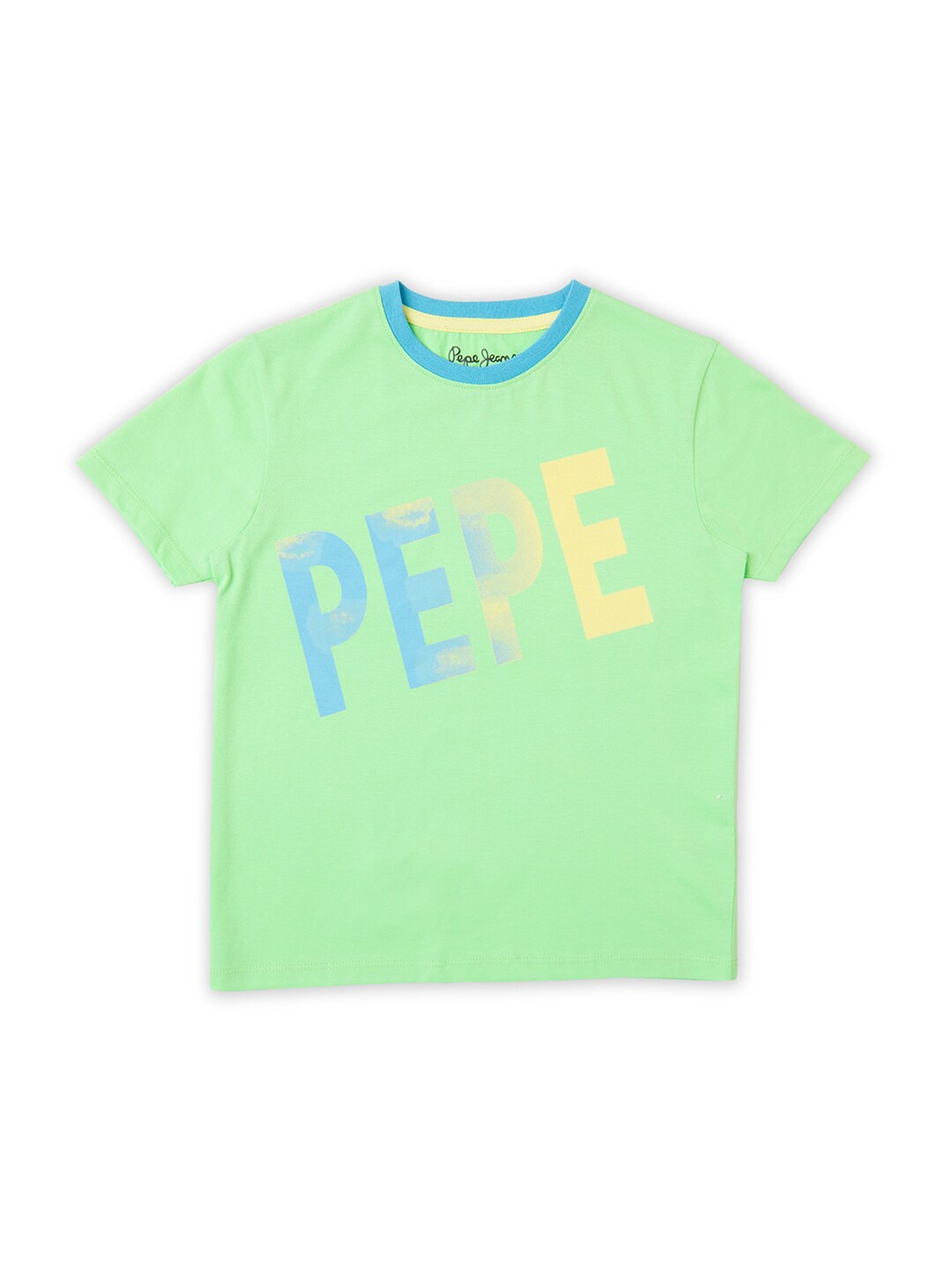 

Pepe Jeans Boys Tracy Typography Printed Round Neck Pure Cotton T-shirt, Green