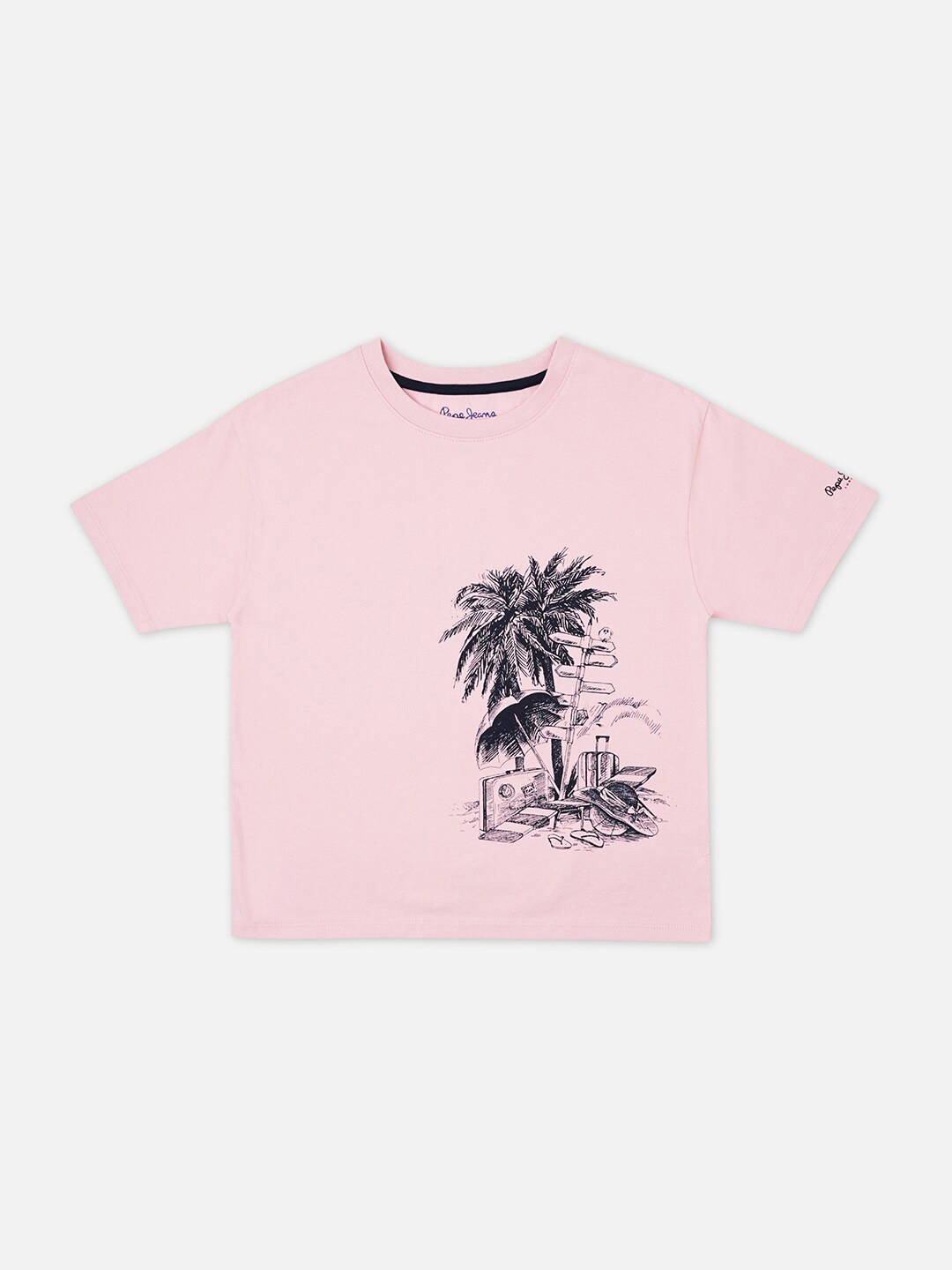 

Pepe Jeans Boys Talcott Graphic Printed Round Neck Pure Cotton Oversized T-shirt, Pink