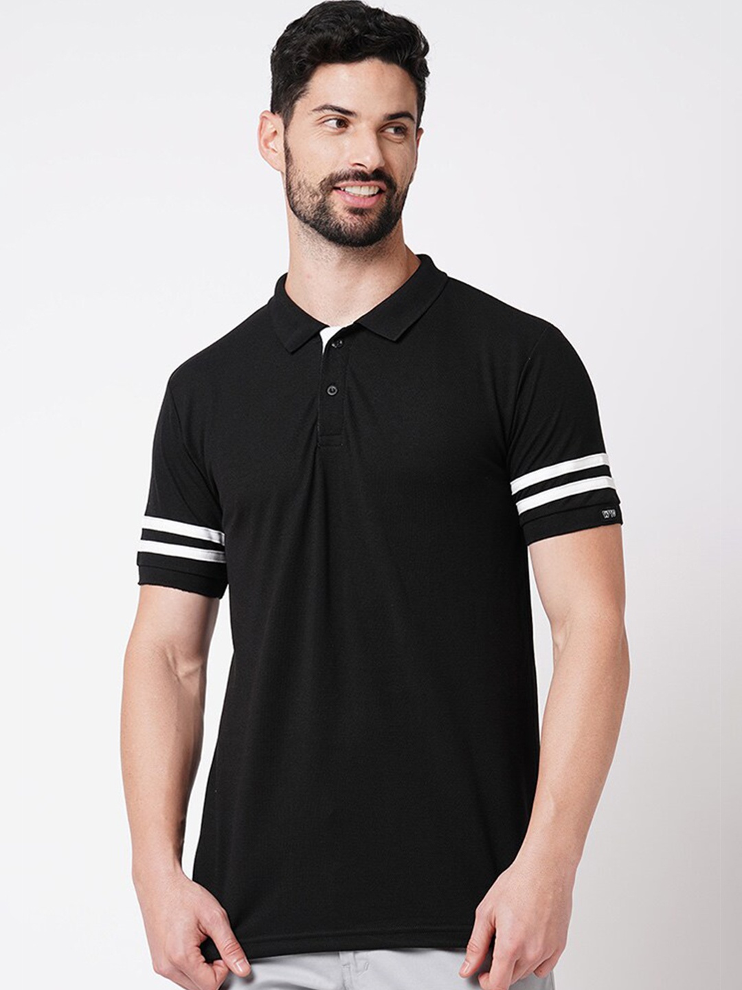 

Wear Your Opinion Men Stripe Polo Collar Neck T-shirt, Black