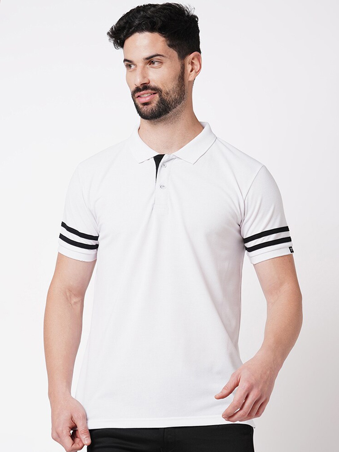

Wear Your Opinion Men Stripe Polo Collar Neck T-shirt, White