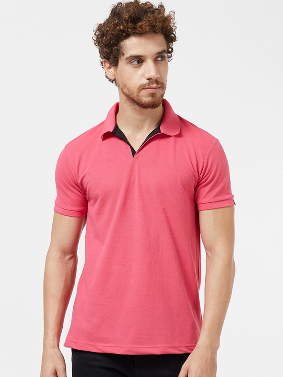 

Wear Your Opinion Polo Collar Short Sleeves Pique Cotton T-shirt, Pink