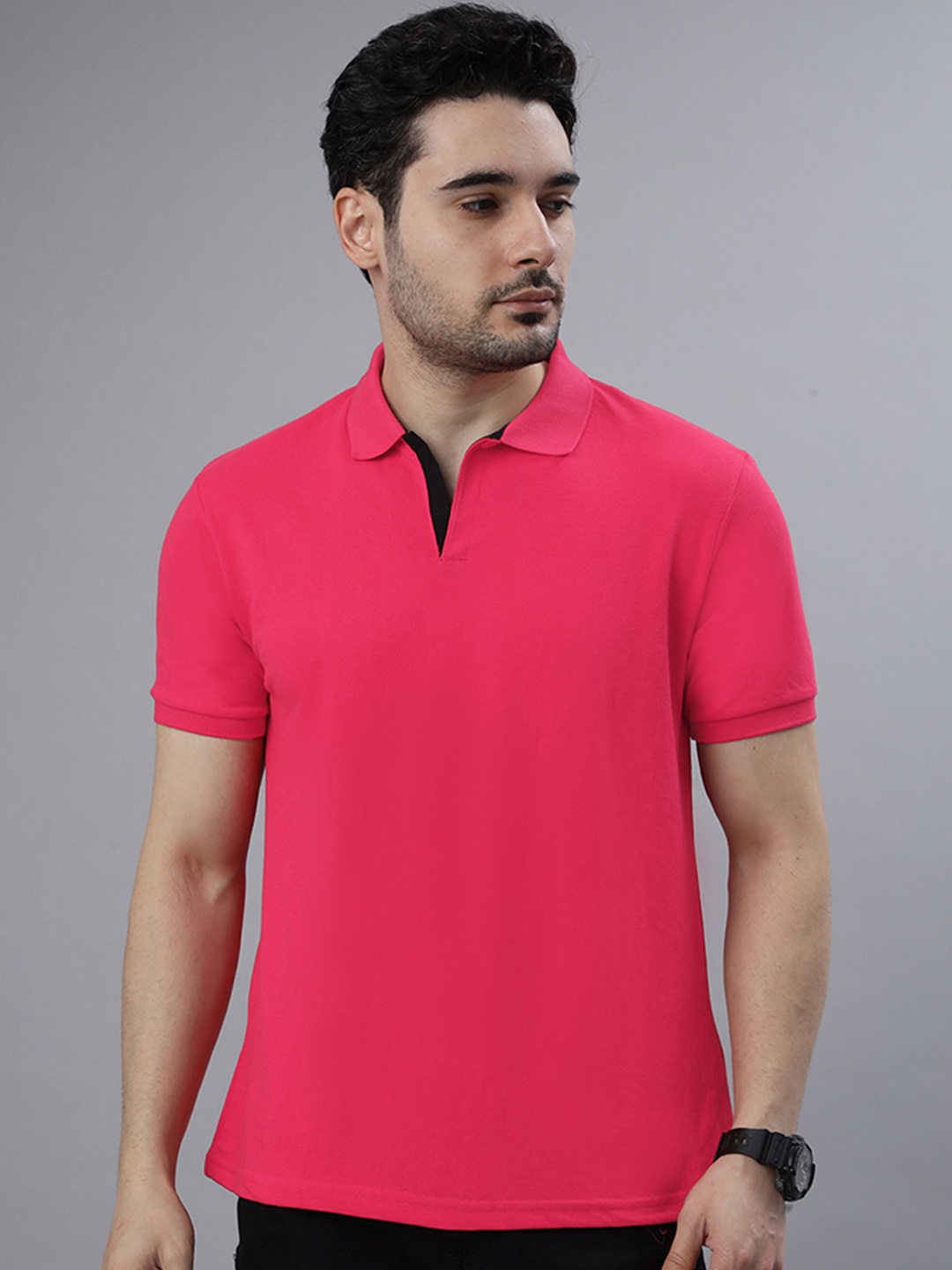 

Wear Your Opinion Polo Collar Short Sleeves Pique Cotton T-shirt, Pink