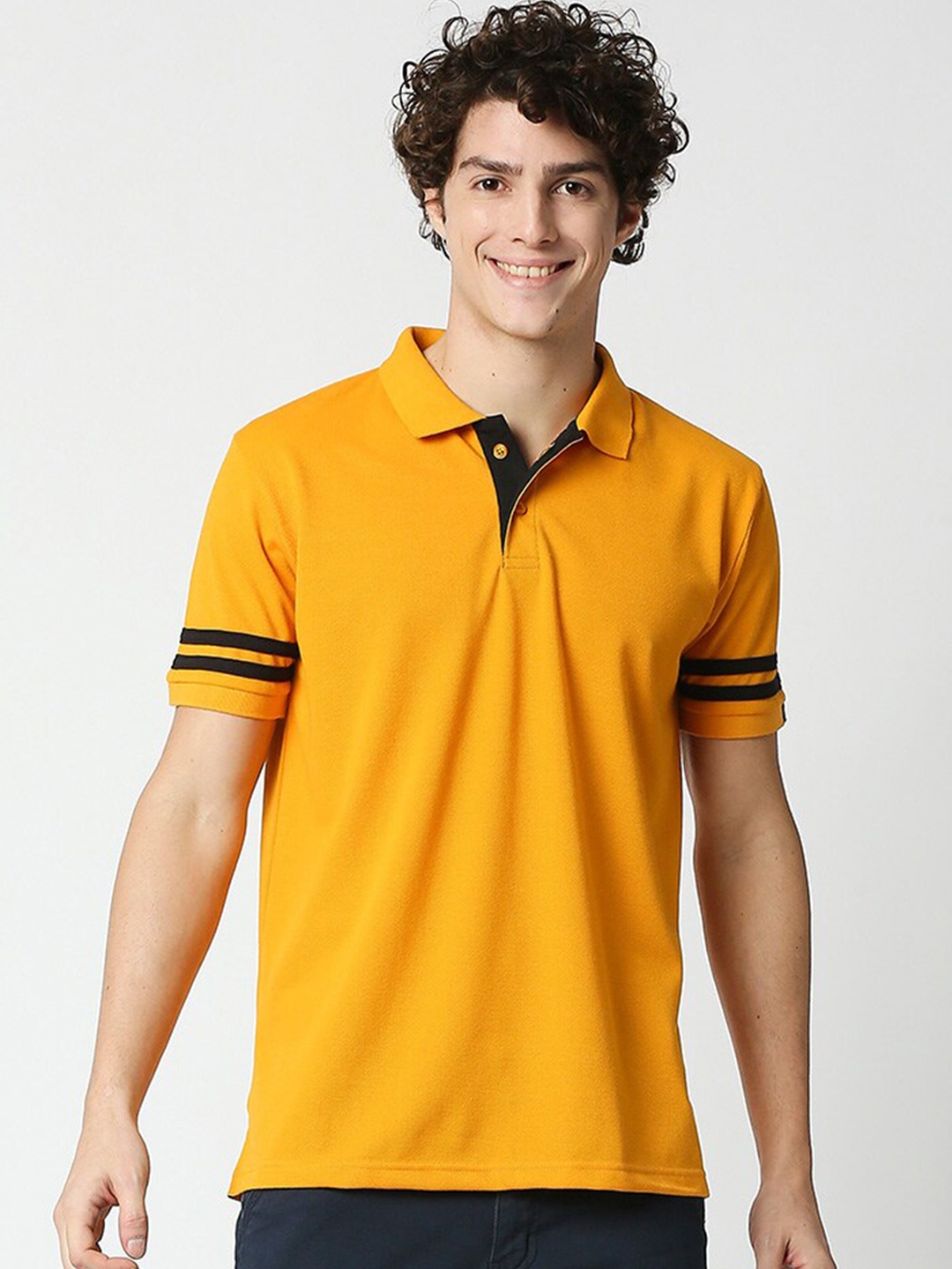 

Wear Your Opinion Men Stripe Polo Collar Neck T-shirt, Mustard