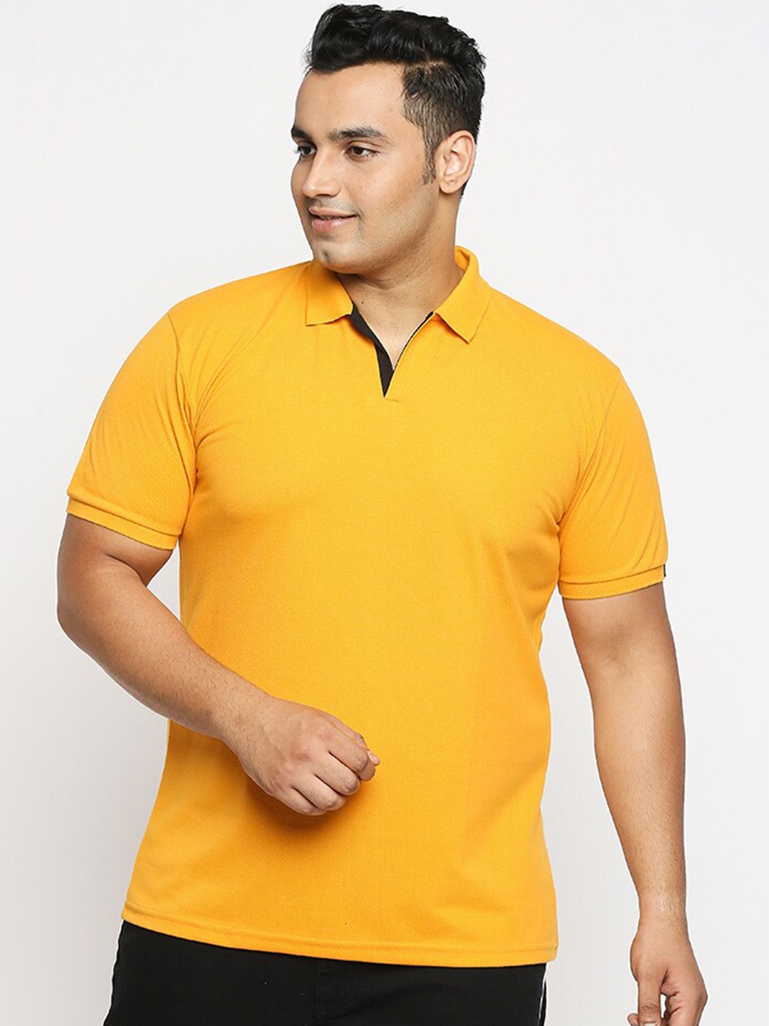 

Wear Your Opinion Plus Size Polo Collar Short Sleeves Pique Cotton T-shirt, Mustard