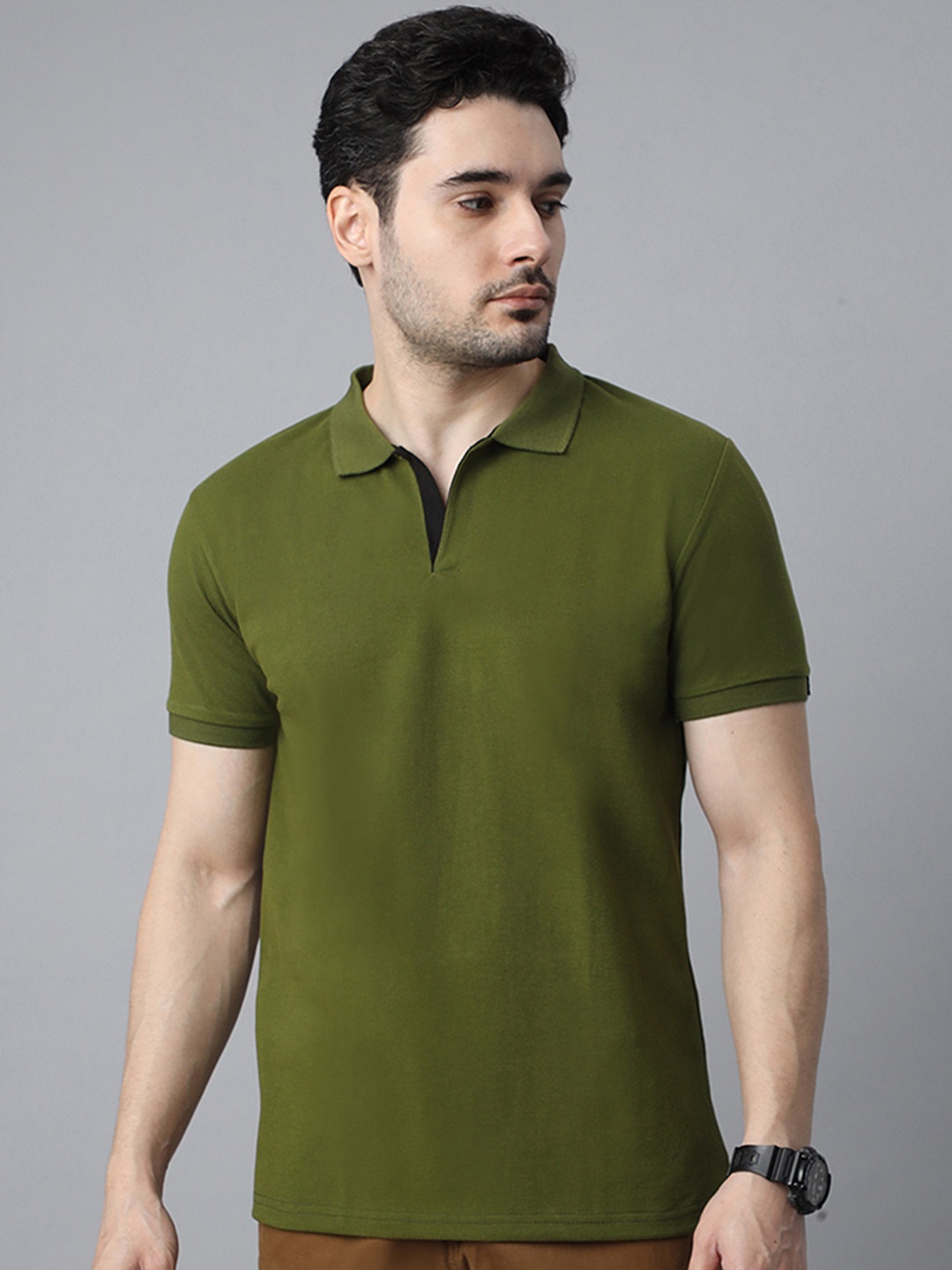 

Wear Your Opinion Polo Collar Short Sleeves Pique Cotton T-shirt, Olive