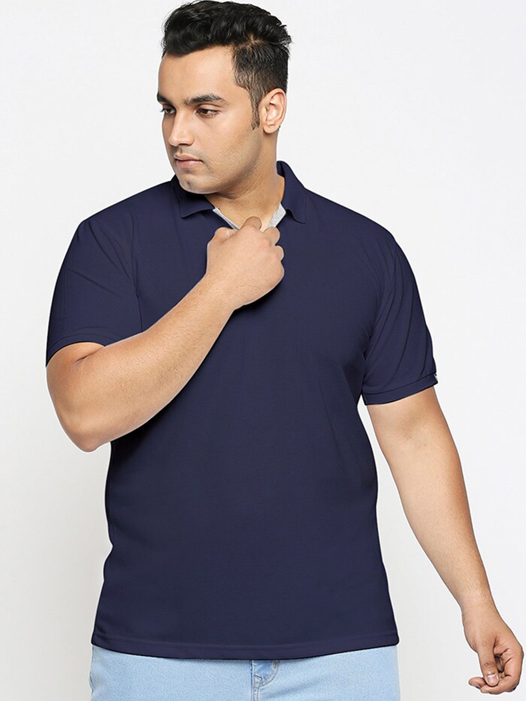 

Wear Your Opinion Plus Size Polo Collar Short Sleeves Pique Cotton T-shirt, Navy blue