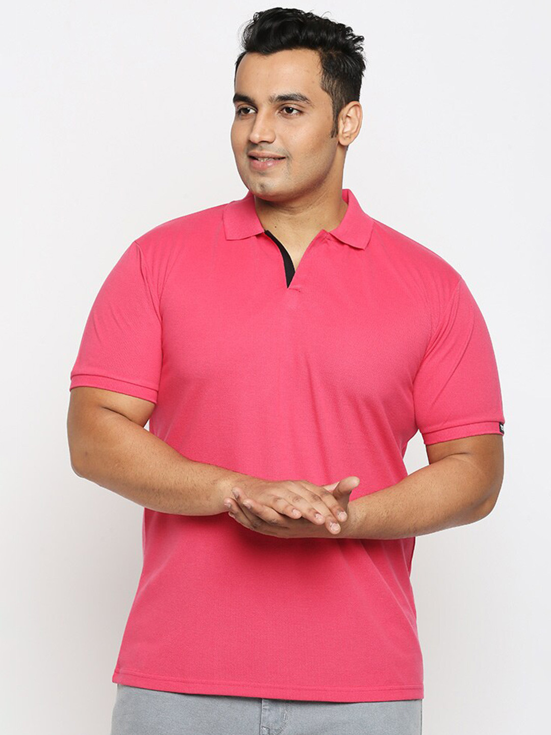 

Wear Your Opinion Plus Size Polo Collar Pique Cotton T-shirt, Pink